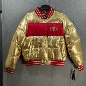 San Francisco 49ERS Women Puffer Jacket Gold/Red Light weight Size M